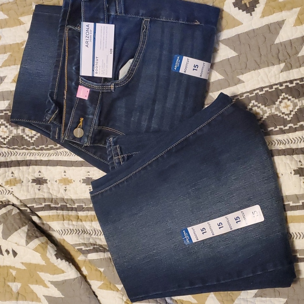 Two pair Arizona mid-rise boot cut jeans Sz 15